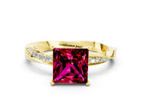 Yellow gold Princess Cut Garnet Engagement Ring with Side Stone Accents and Four-Prong Setting_39