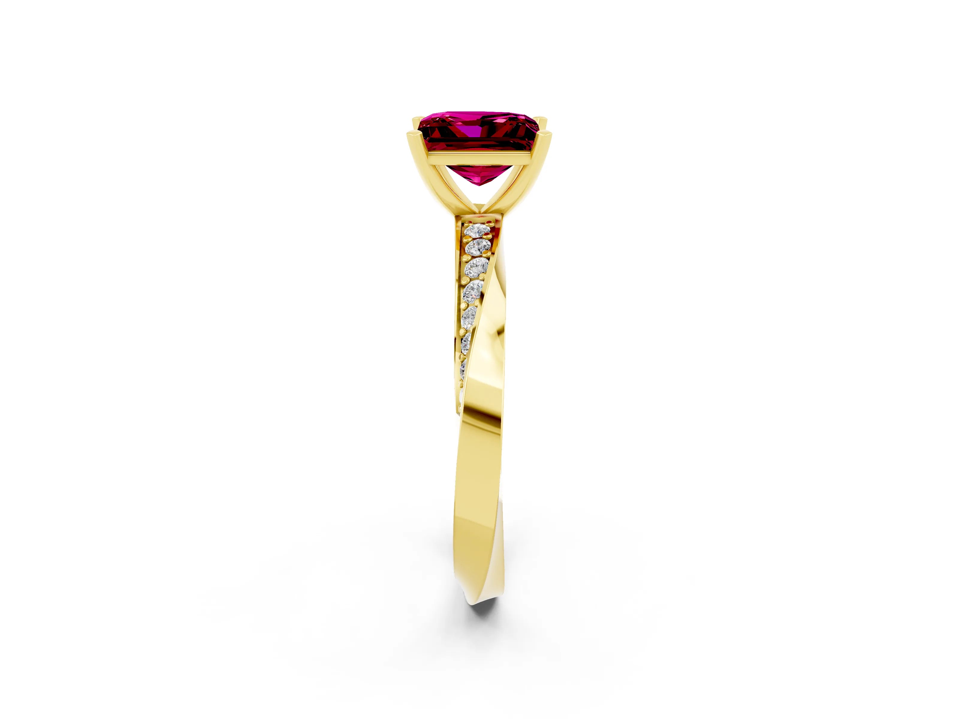 Yellow gold Princess Cut Garnet Engagement Ring with Side Stone Accents and Four-Prong Setting_41