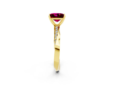 Yellow gold Princess Cut Garnet Engagement Ring with Side Stone Accents and Four-Prong Setting_41