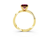 Yellow gold Princess Cut Garnet Engagement Ring with Side Stone Accents and Four-Prong Setting_42