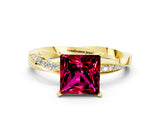 Yellow gold Princess Cut Garnet Engagement Ring with Side Stone Accents and Four-Prong Setting_60