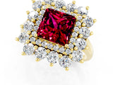 Yellow gold Princess Cut Garnet Floral Double Halo Engagement Ring with Prong Setting_61