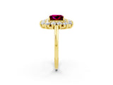 Yellow gold Princess Cut Garnet Floral Double Halo Engagement Ring with Prong Setting_62