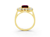 Yellow gold Princess Cut Garnet Floral Double Halo Engagement Ring with Prong Setting_63