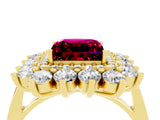 Yellow gold Princess Cut Garnet Floral Double Halo Engagement Ring with Prong Setting_64