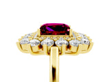 Yellow gold Princess Cut Garnet Floral Double Halo Engagement Ring with Prong Setting_65
