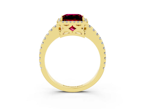 Yellow gold Princess Cut Garnet Halo Engagement Ring with Pavé Band and Prong Setting_15