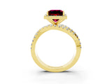 Yellow gold Princess Cut Garnet Halo Ring with Round Split Shank and Prong Setting_51