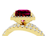 Yellow gold Princess Cut Garnet Halo Ring with Round Split Shank and Prong Setting_52