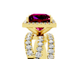 Yellow gold Princess Cut Garnet Halo Ring with Round Split Shank and Prong Setting_53