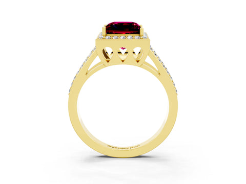 Yellow gold Princess Cut Garnet Halo Ring with Split Shank U-Prong Band and Four-Prong Setting_3
