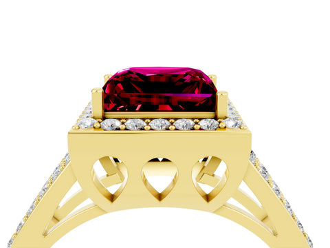 Yellow gold Princess Cut Garnet Halo Ring with Split Shank U-Prong Band and Four-Prong Setting_4