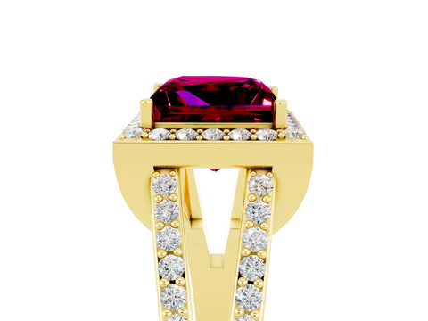 Yellow gold Princess Cut Garnet Halo Ring with Split Shank U-Prong Band and Four-Prong Setting_5