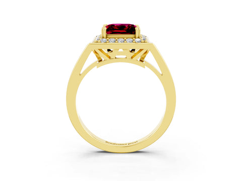 Yellow gold Princess Cut Garnet Halo Ring with Split Shank and Four-Prong Setting_3