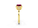 Yellow gold Princess Cut Garnet Halo Ring with Tapered Band and Four-Prong Setting_2