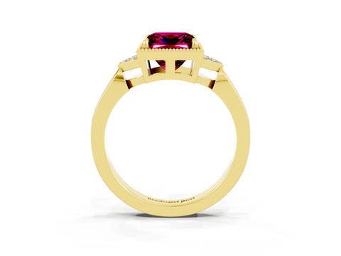 Yellow gold Princess Cut Garnet Halo Ring with Tapered Band and Four-Prong Setting_3