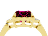 Yellow gold Princess Cut Garnet Halo Ring with Tapered Band and Four-Prong Setting_4