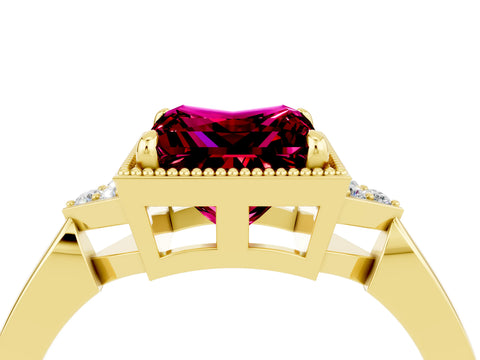 Yellow gold Princess Cut Garnet Halo Ring with Tapered Band and Four-Prong Setting_4