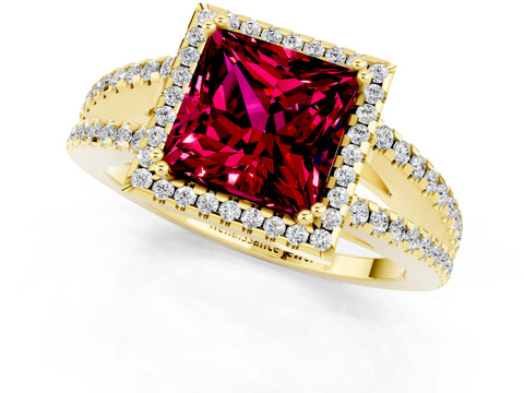 Yellow gold Princess Cut Garnet Halo Split Shank Engagement Ring_13