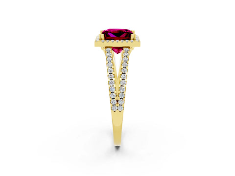 Yellow gold Princess Cut Garnet Halo Split Shank Engagement Ring_14