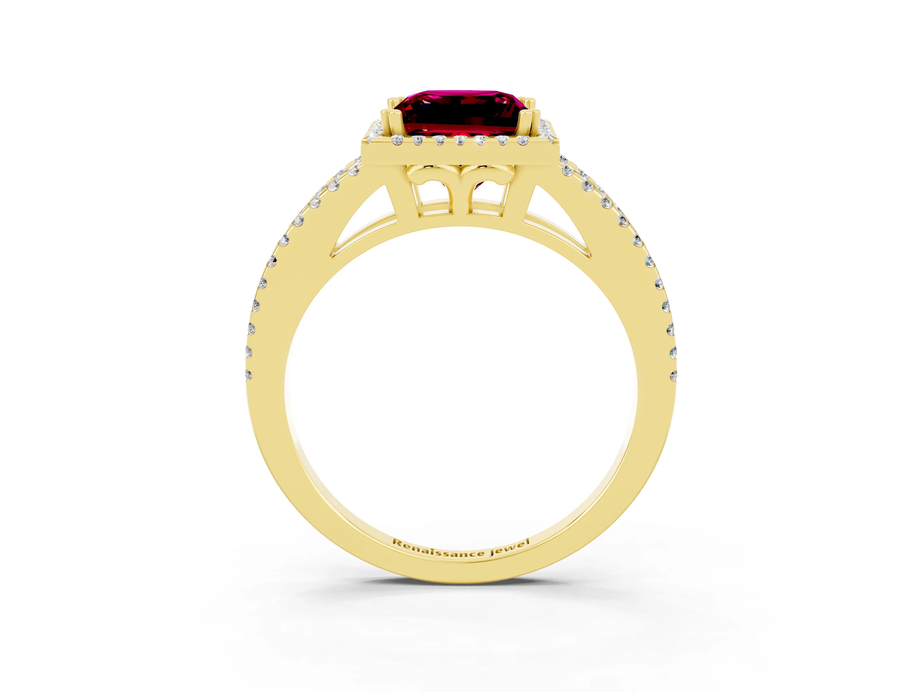 Yellow gold Princess Cut Garnet Halo Split Shank Engagement Ring_15