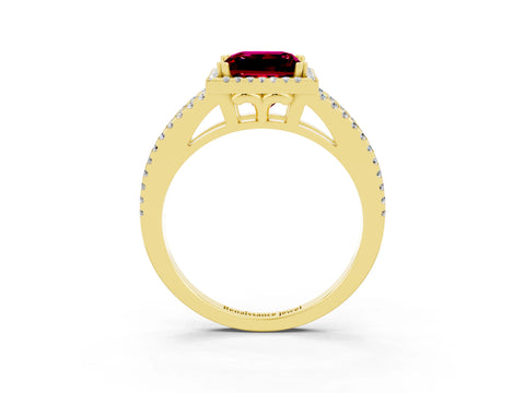 Yellow gold Princess Cut Garnet Halo Split Shank Engagement Ring_15