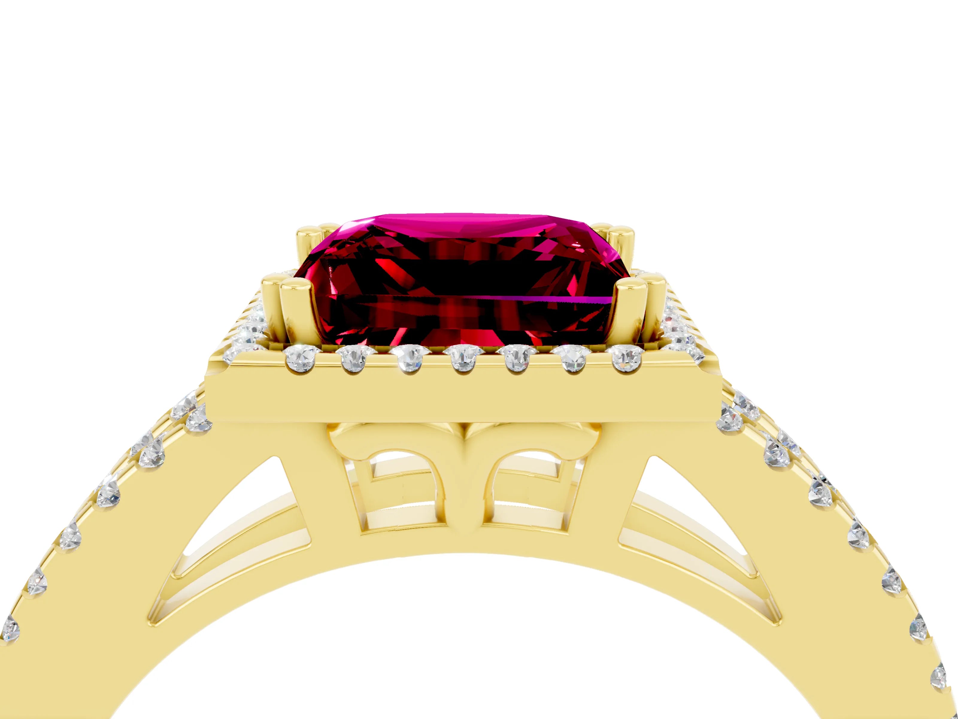Yellow gold Princess Cut Garnet Halo Split Shank Engagement Ring_16