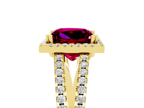 Yellow gold Princess Cut Garnet Halo Split Shank Engagement Ring_17