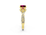 Yellow gold Princess Cut Garnet  Halo Twist Band Solitaire Prong Setting Ring_26