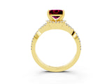 Yellow gold Princess Cut Garnet  Halo Twist Band Solitaire Prong Setting Ring_27