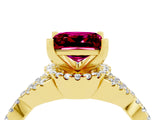 Yellow gold Princess Cut Garnet  Halo Twist Band Solitaire Prong Setting Ring_28