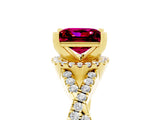 Yellow gold Princess Cut Garnet  Halo Twist Band Solitaire Prong Setting Ring_29