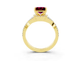 Yellow gold Princess Cut Garnet Halo Twist Band Solitaire Prong Setting Ring_3
