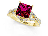 Yellow gold Princess Cut Garnet  Halo Twist Band Solitaire Prong Setting Ring_43