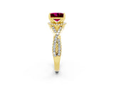 Yellow gold Princess Cut Garnet  Halo Twist Band Solitaire Prong Setting Ring_44