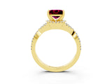 Yellow gold Princess Cut Garnet  Halo Twist Band Solitaire Prong Setting Ring_45