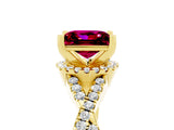 Yellow gold Princess Cut Garnet  Halo Twist Band Solitaire Prong Setting Ring_47