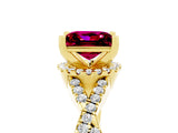 Yellow gold Princess Cut Garnet Halo Twist Band Solitaire Prong Setting Ring_5