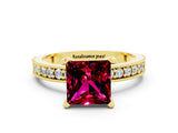 Yellow gold Princess Cut Garnet Milgrain Pavé Engagement Ring with Four-Prong Setting_12