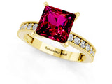 Yellow gold Princess Cut Garnet Milgrain Pavé Engagement Ring with Four-Prong Setting_13