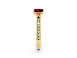 Yellow gold Princess Cut Garnet Milgrain Pavé Engagement Ring with Four-Prong Setting_14