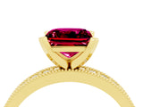 Yellow gold Princess Cut Garnet Milgrain Pavé Engagement Ring with Four-Prong Setting_16