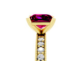 Yellow gold Princess Cut Garnet Milgrain Pavé Engagement Ring with Four-Prong Setting_17