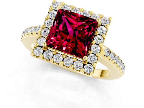 Yellow gold Princess Cut Garnet Pavé Halo Ring with Four-Prong Setting_13