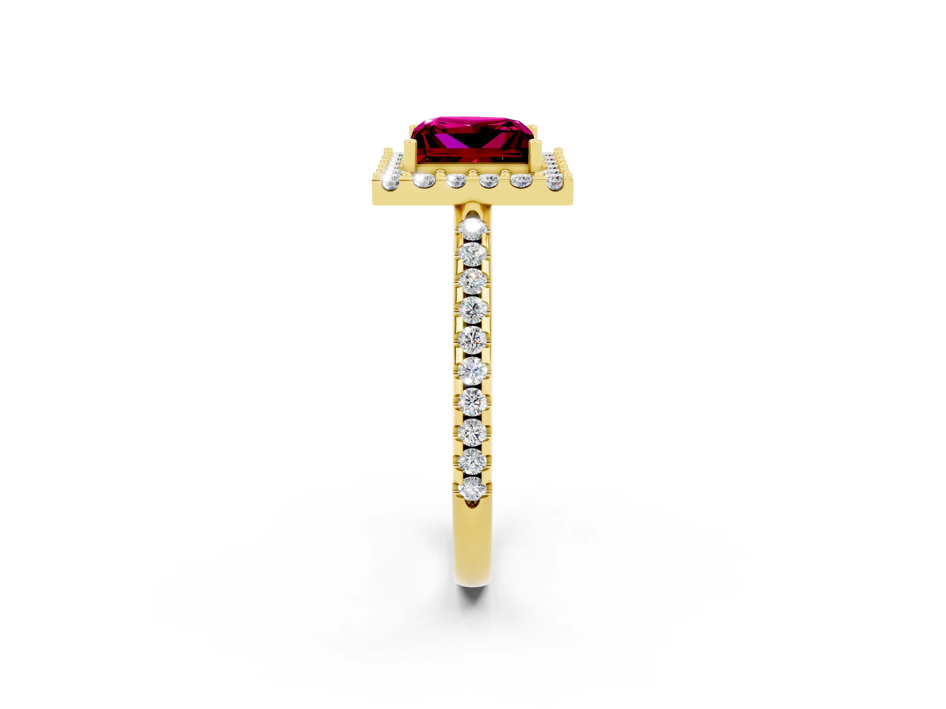 Yellow gold Princess Cut Garnet Pavé Halo Ring with Four-Prong Setting_14