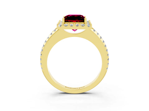 Yellow gold Princess Cut Garnet Pavé Halo Ring with Four-Prong Setting_15