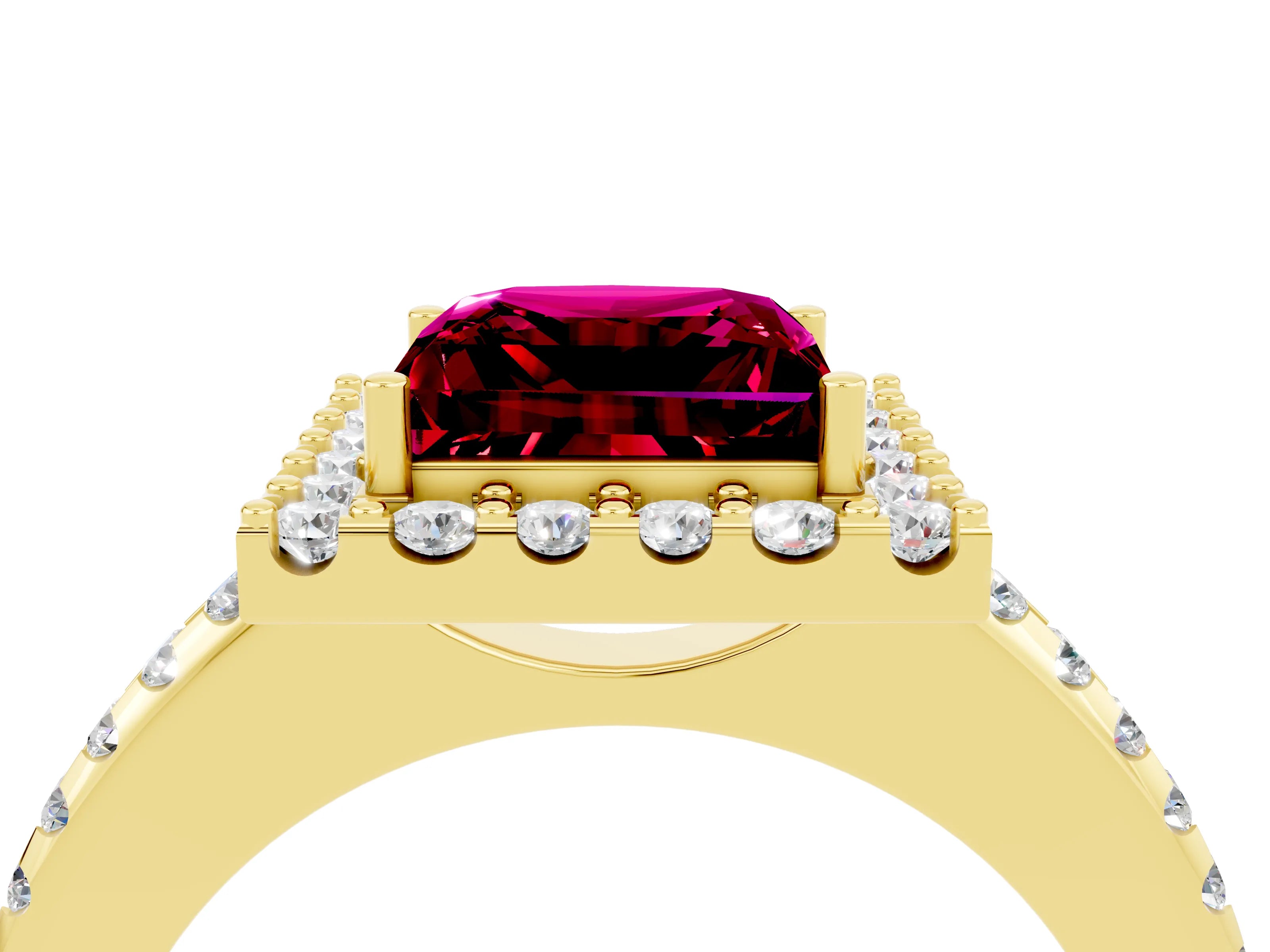 Yellow gold Princess Cut Garnet Pavé Halo Ring with Four-Prong Setting_16