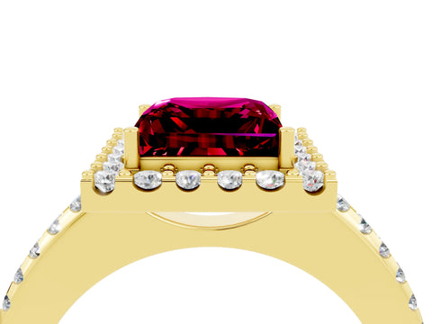 Yellow gold Princess Cut Garnet Pavé Halo Ring with Four-Prong Setting_16
