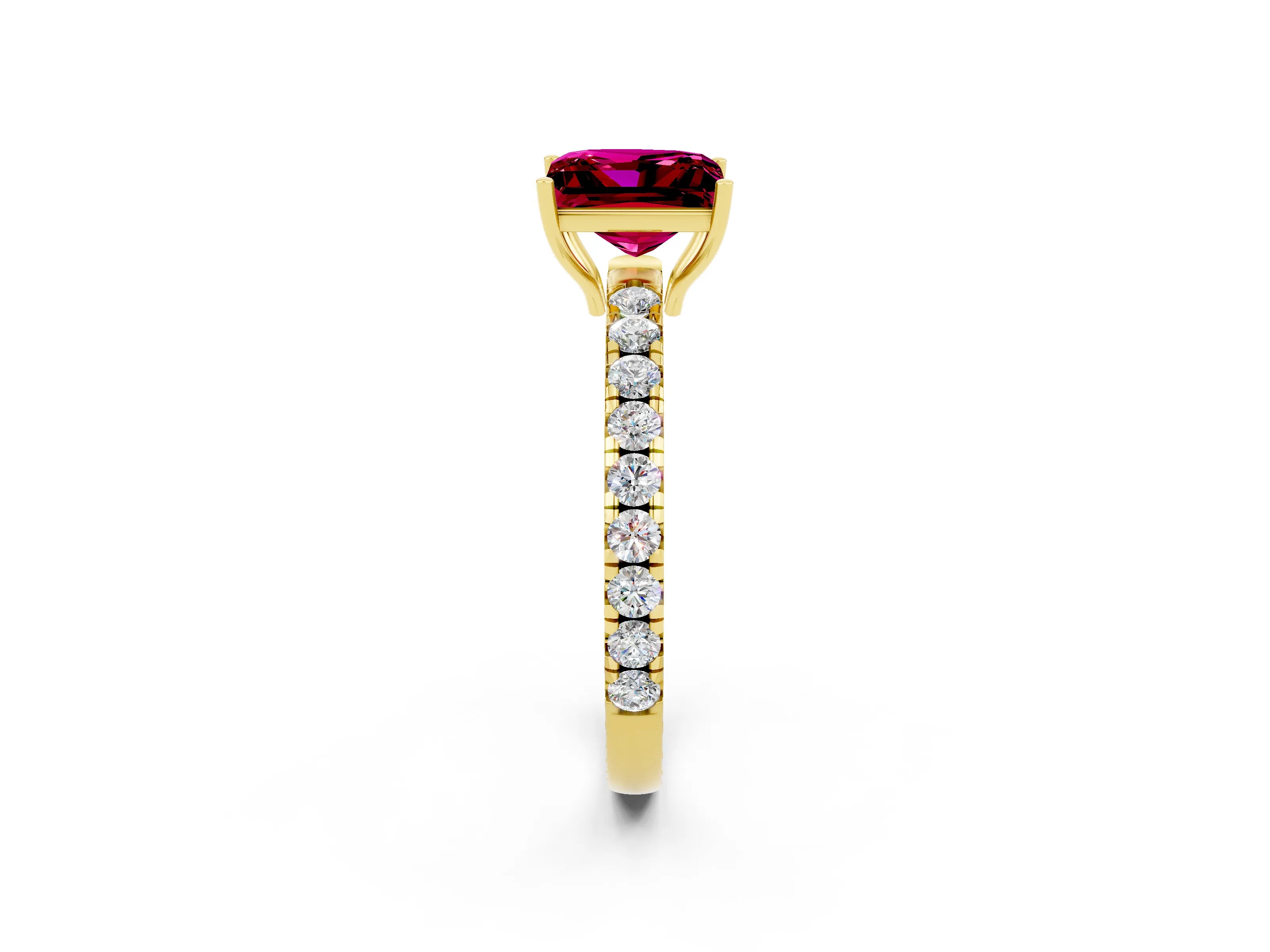 Yellow gold Princess Cut Garnet Pavé Solitaire Engagement Ring with Four-Prong Setting_14