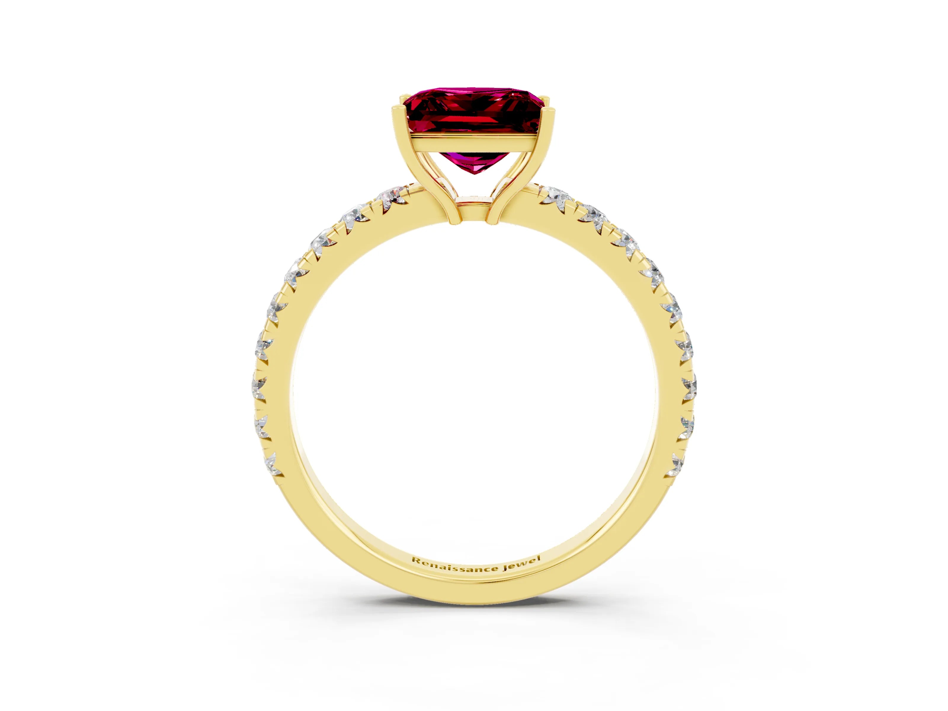 Yellow gold Princess Cut Garnet Pavé Solitaire Engagement Ring with Four-Prong Setting_15